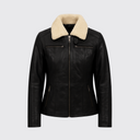 Women’s shearling collar leather jacket