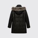 Leather parka with fur trim