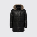 Leather parka with fur trim