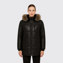 Leather parka with fur trim