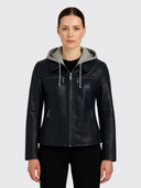 Women’s Leather Jacket with Removable Hood