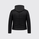 Women’s quilted black leather jacket with hoodie